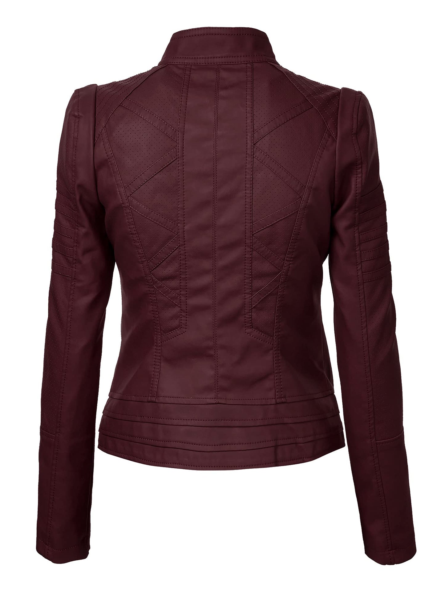 Made By Johnny MBJ WJC746 Womens Vegan Leather Motorcycle Jacket L Wine