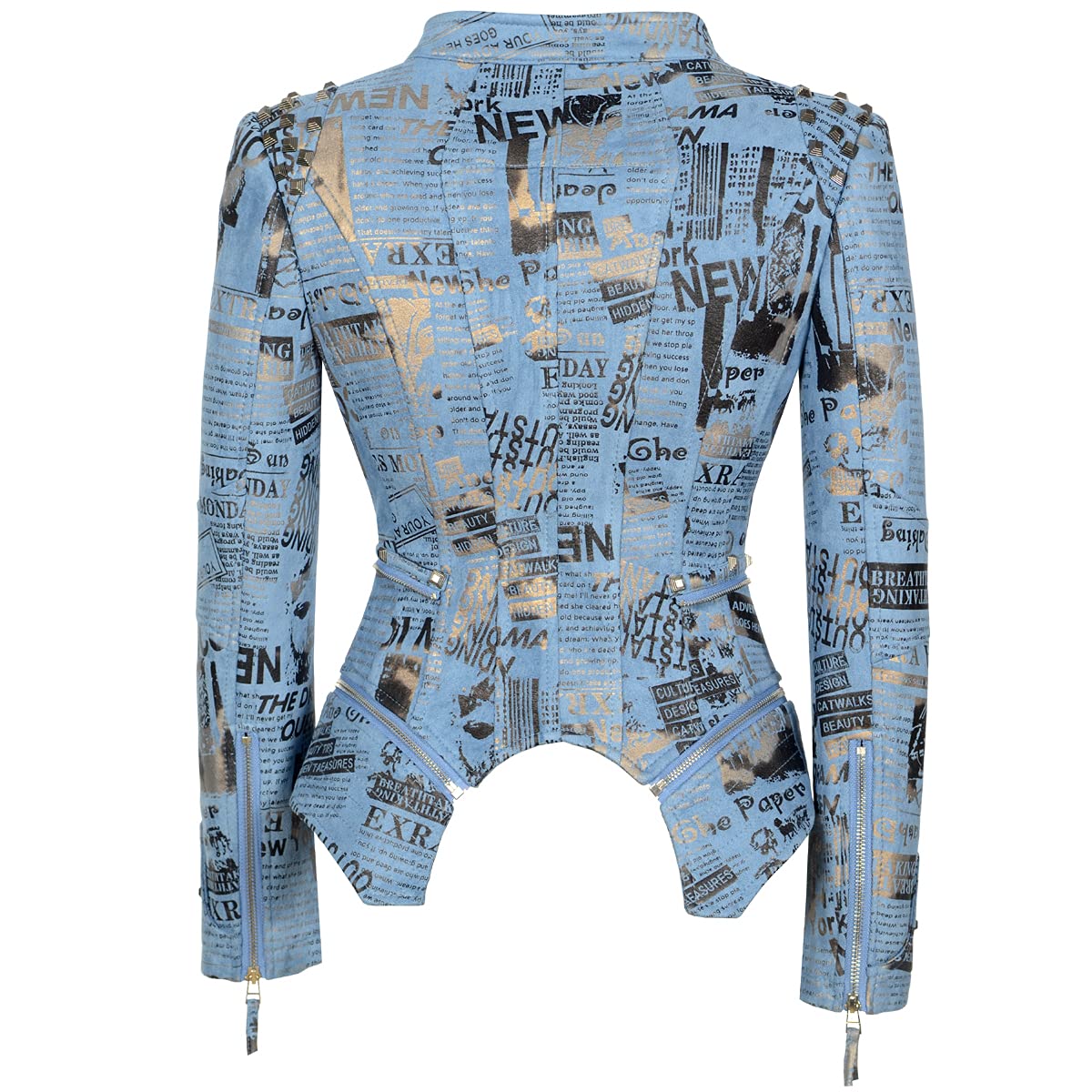 SX Women's Fashion Studded Perfectly Shaping Faux Leather Biker Jacket (L, Suede Blue)