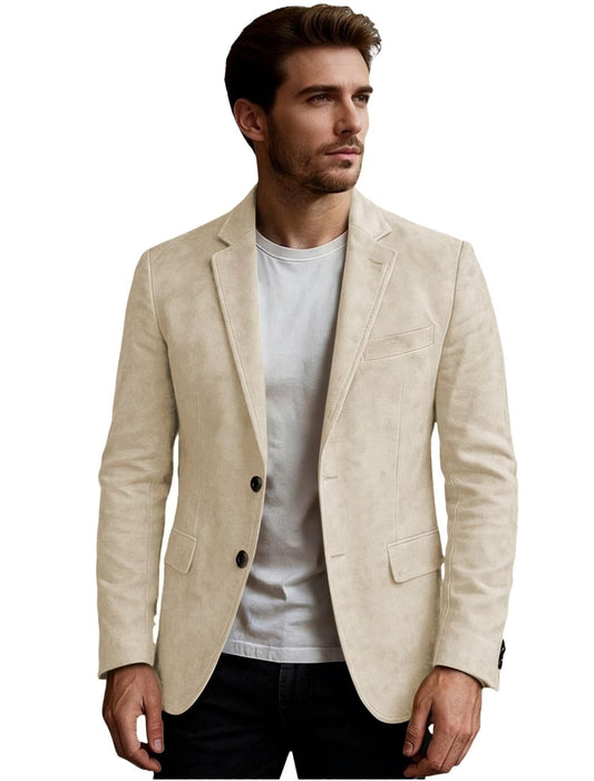 Casual Suede Jacket Men Slim Fit Western Cowboy Vintage Style Faux Suede Blazer for Men Business Prom Party Wedding Beige Mens Suits Jacket Sports Coat, M