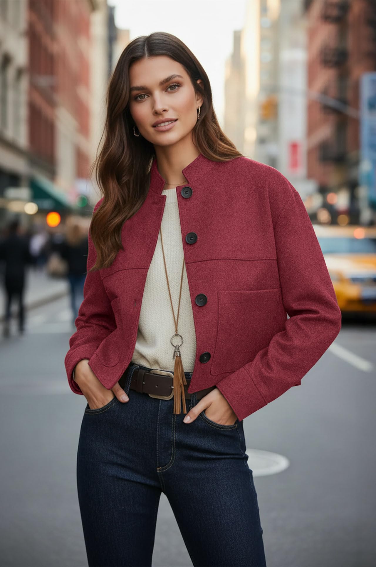 kipfall Womens Faux Suede Cropped Jackets Fall Fashion Winter Coats Lightweight Outerwear Oversized Motorcycle Jacket