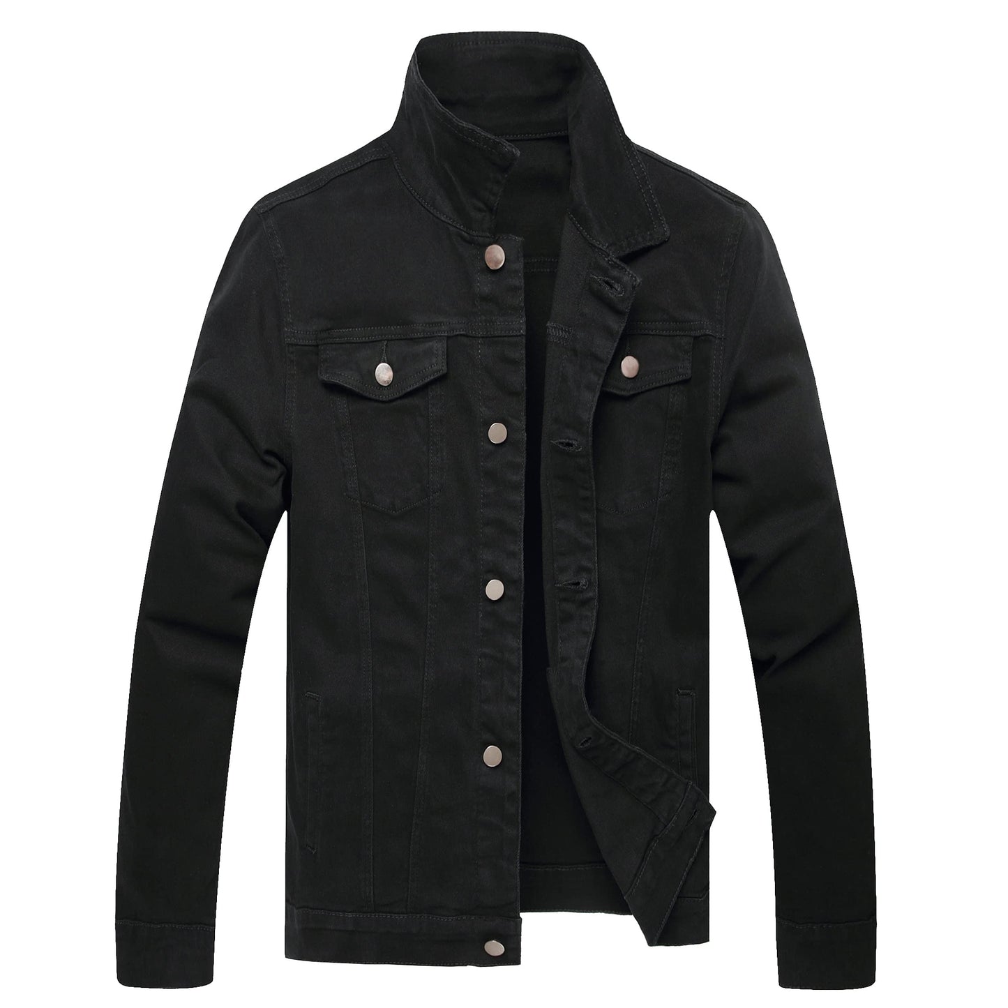 BULUWIE Men's Denim Jacket Distressed Ripped Slim Fit Stretch Trucker Classic Fashion Casual Coat, 2018 Black, L
