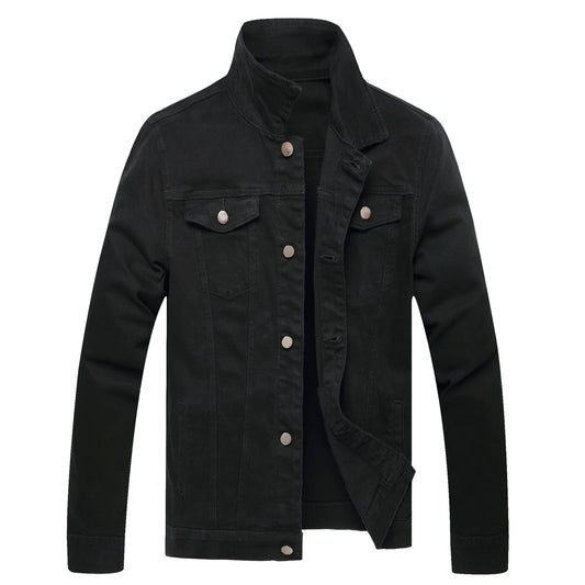 BULUWIE Men's Denim Jacket Distressed Ripped Slim Fit Stretch Trucker Classic Fashion Casual Coat, 2018 Black, L