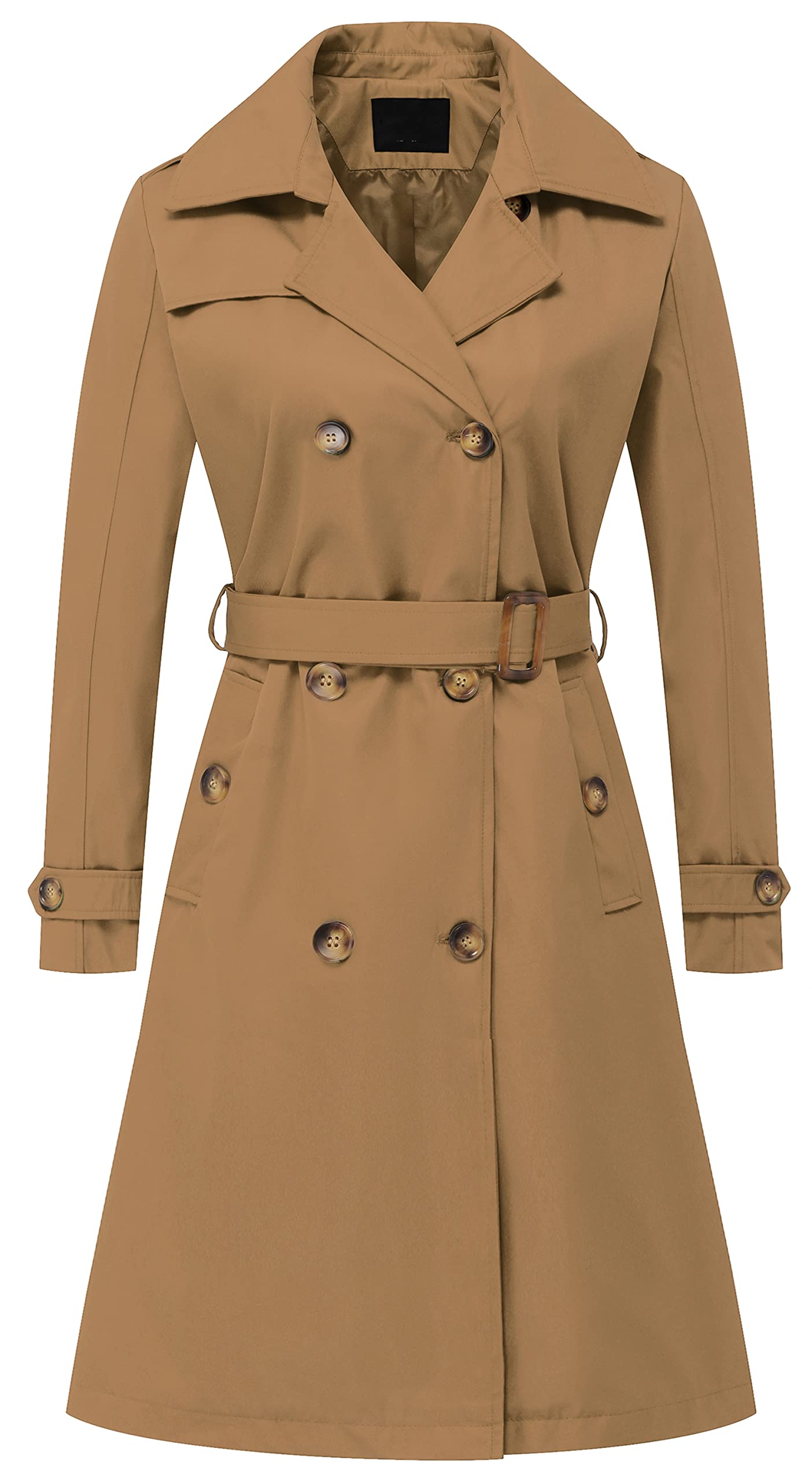 Chrisuno Long Trench Coat Women Spring Winter Coats Womens Mid Length Camel M