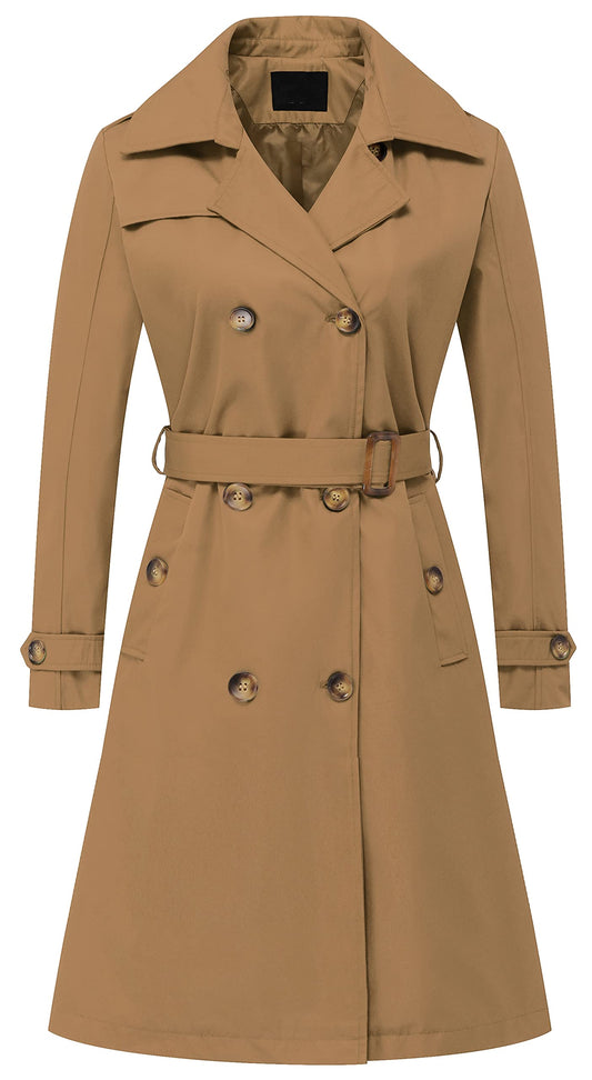 Chrisuno Long Trench Coat Women Spring Winter Coats Womens Mid Length Camel M