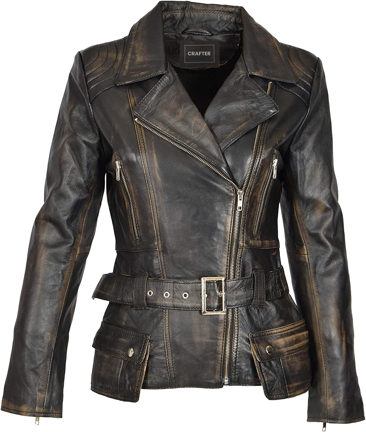 Crafter Womens Genuine Lambskin Leather Jacket | Classic rider leather jacket | Black Leather Jacket Women | Womens Leather Jacket