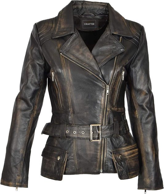 Crafter Womens Genuine Lambskin Leather Jacket | Classic rider leather jacket | Black Leather Jacket Women | Womens Leather Jacket