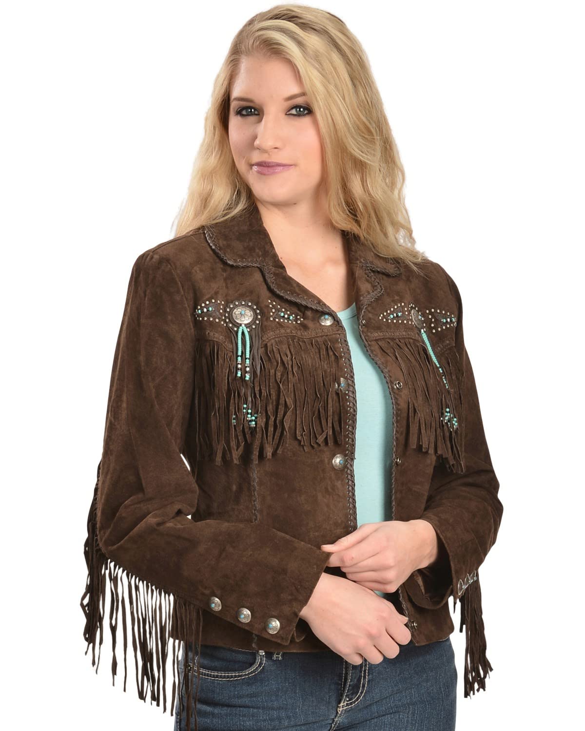 Suede Leather Jacket with Fringe & Conchos in Western Style by Scully