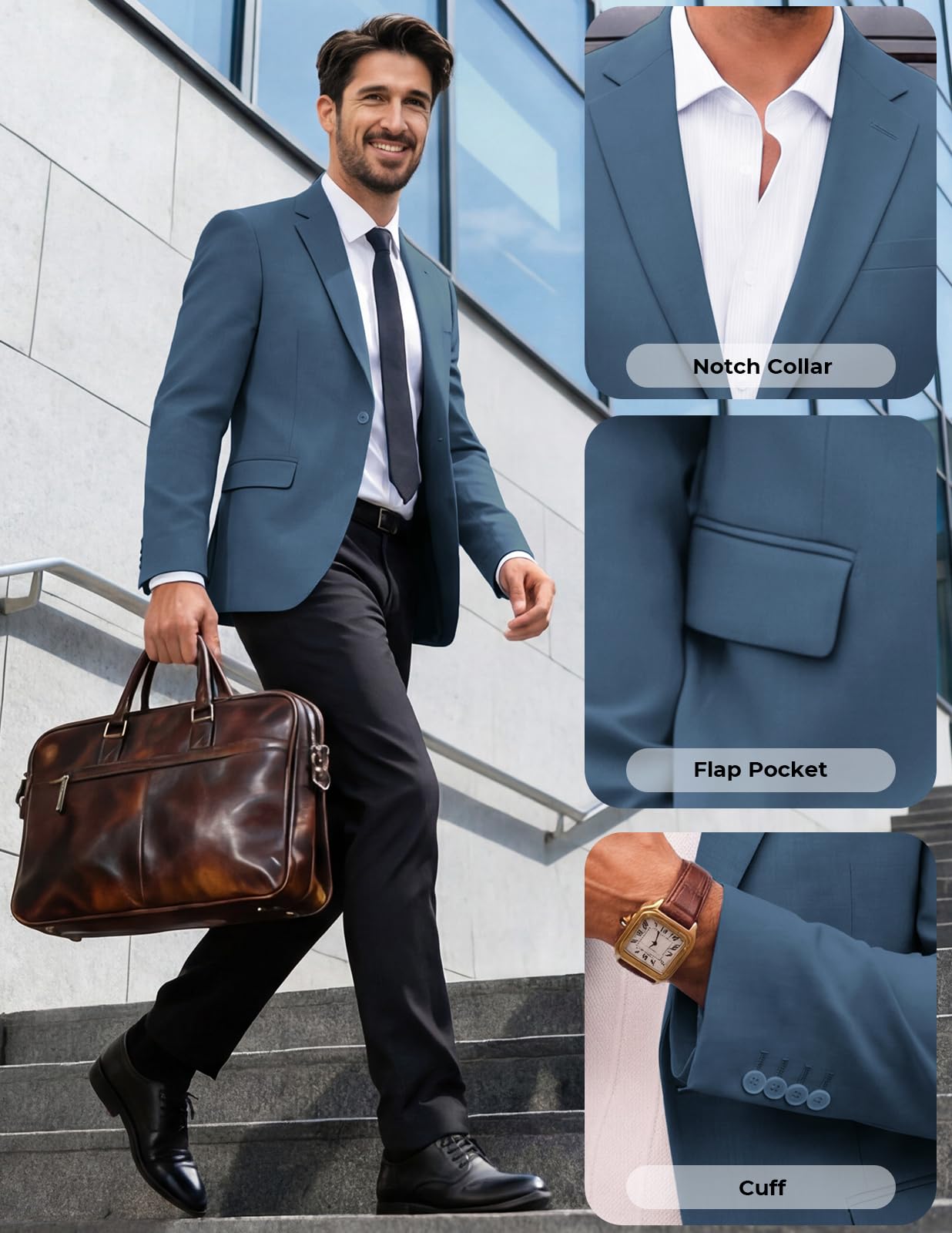 PJ PAUL JONES Casual Sport Coat for Men Stylish Regular Fit Sport Jacket Summer Blazers Denim Blue