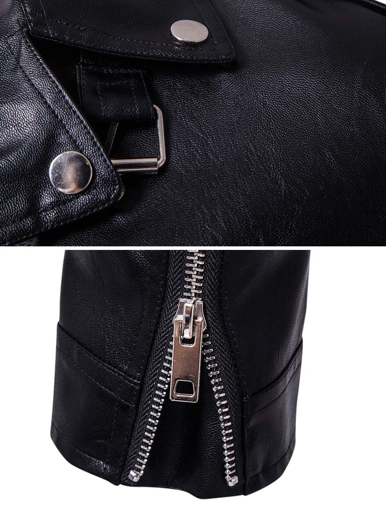 Lavnis Men's PU Leather Jacket Causal Belted Faux Leather Motorcycle Jacket Zipper Biker Coat Black M