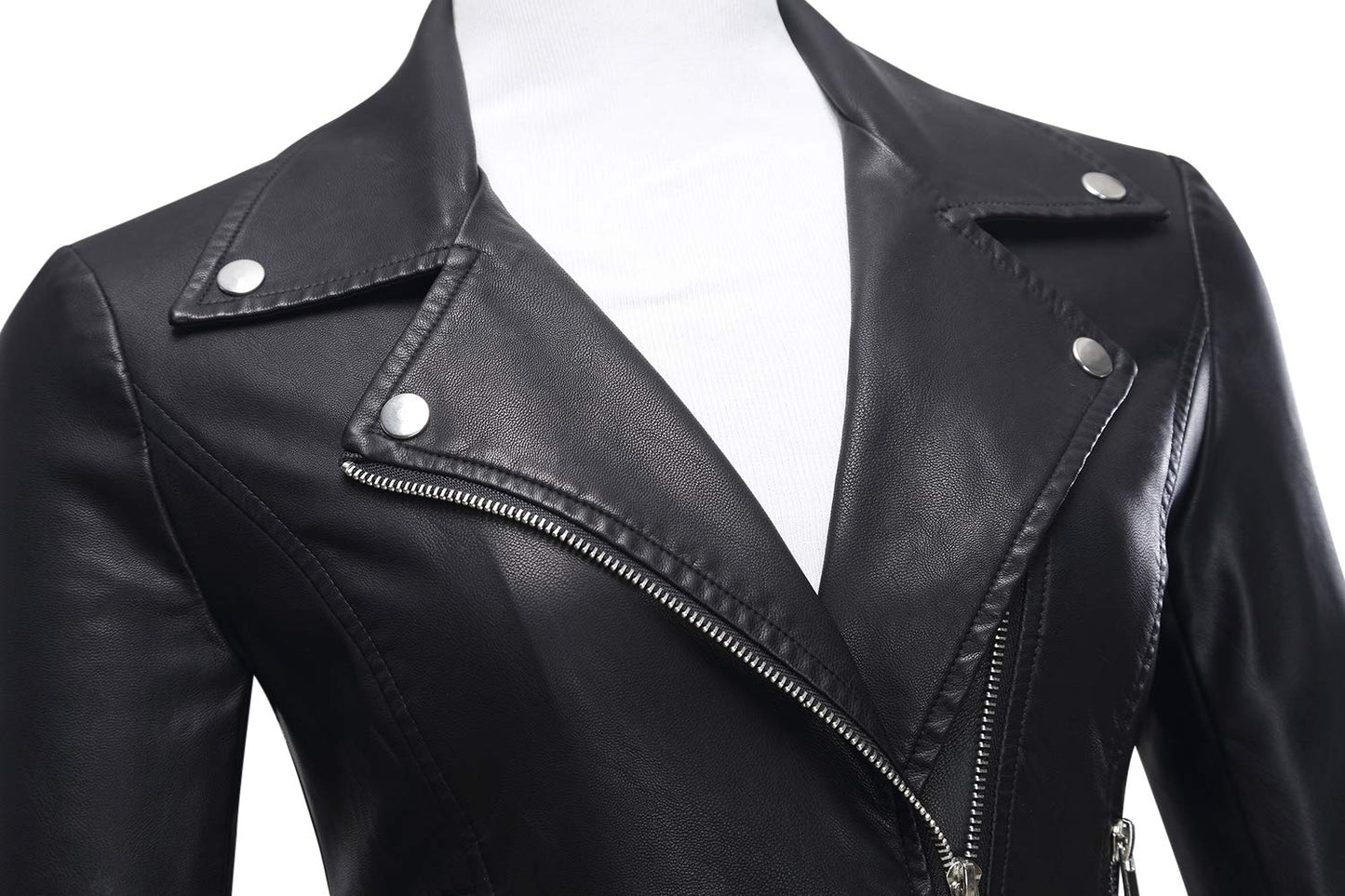 Tanming Women's Faux Leather Moto Biker Short Coat Jacket (Black-S)