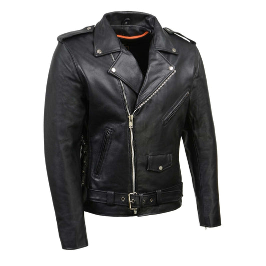 Milwaukee Leather SH1011 Men's Classic Brando Premium Leather Black Motorcycle Riders Leather Jacket w/Side Laces - Large