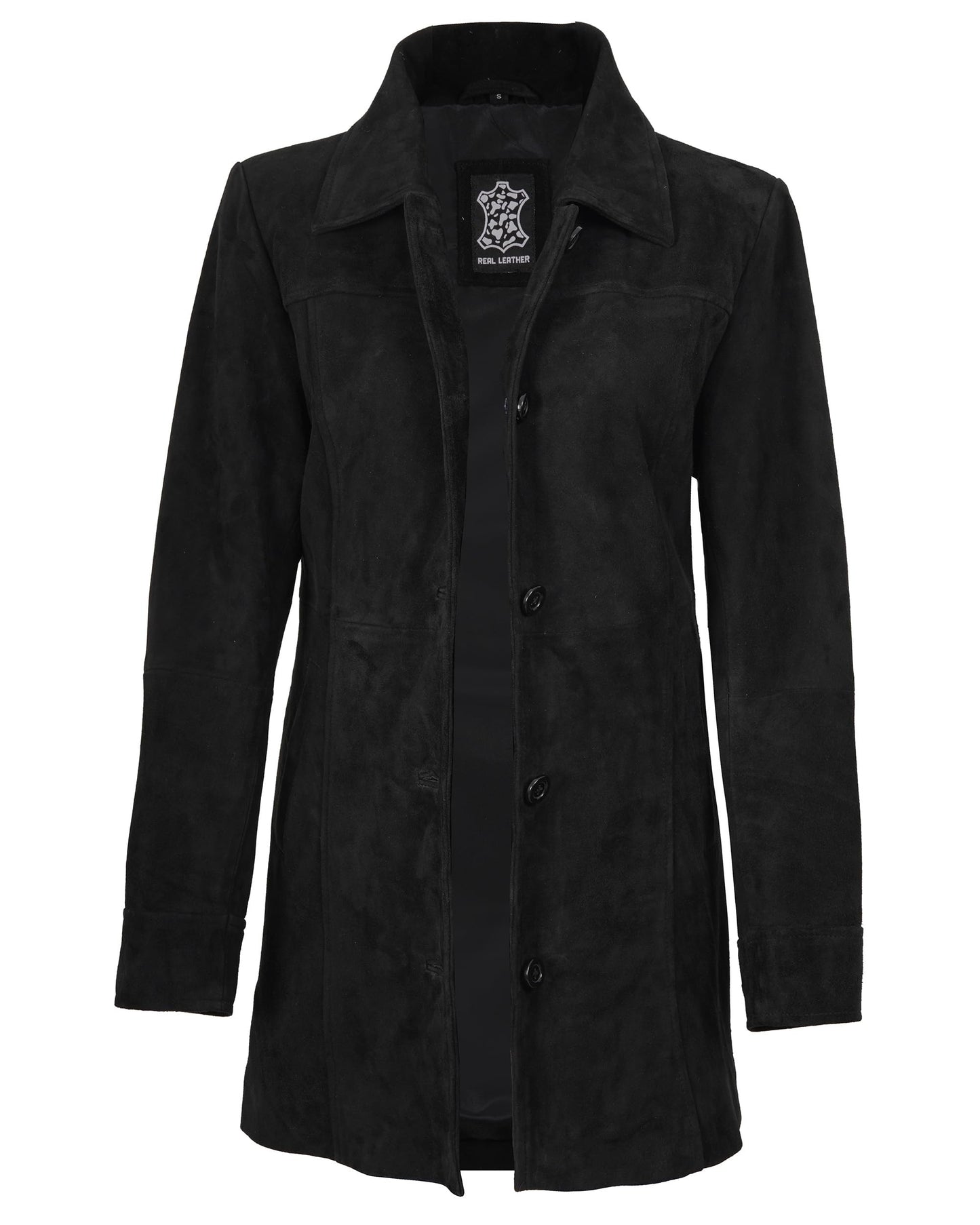 Decrum Women Leather Jacket - Leather Coat Suede Women | [1328874] Kands Suede Blck, L