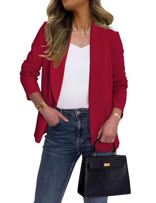 Ahlaray Women's Red Blazer Business Casual Lightweight Suit Long Sleeve Slim Fit Work Office Jacket, Large