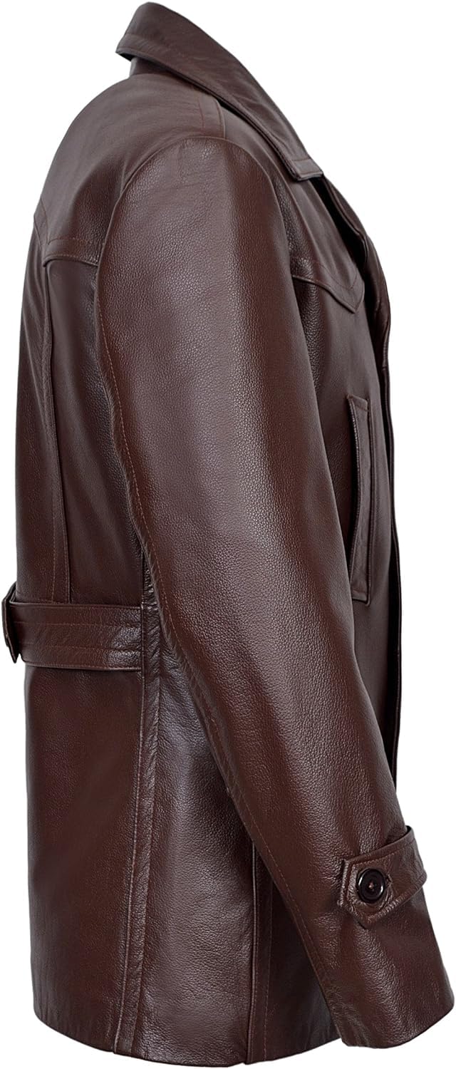 Men's Kriegsmarine German Ww2 Dr Who Reefer Hide Leather Jacket Coat Four Button Leather Car Coat - Pea Coat for Mens (US, Alpha, XX-Large, Regular, Regular, Brown)