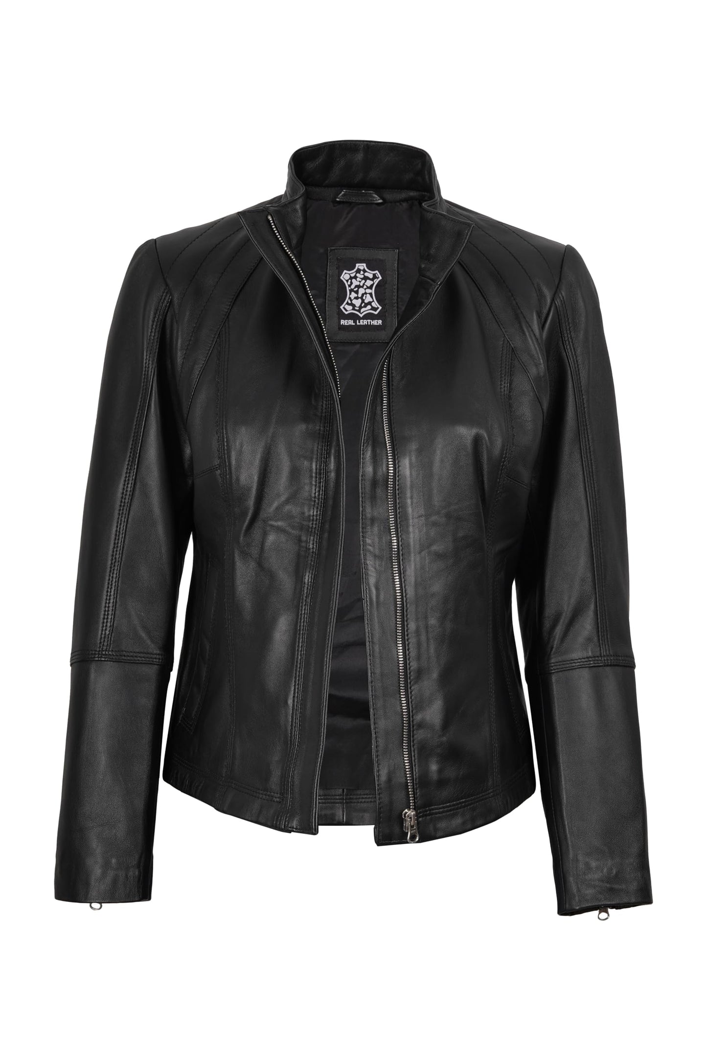 Decrum Disc Black Biker Leather Jacket Women - Leather Black Jacket for women | [1303412] Acerra Black, S