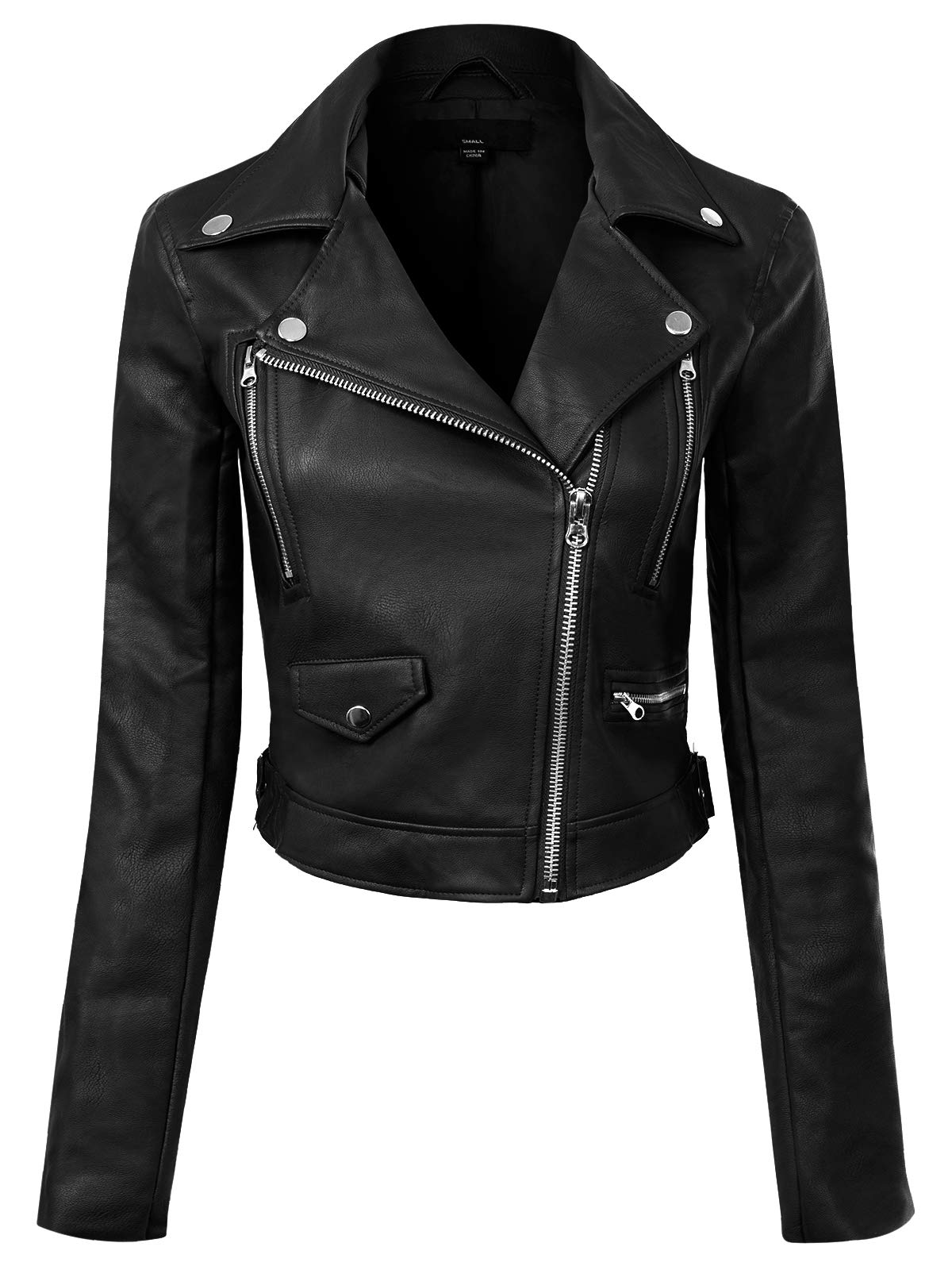 Design by Olivia Women's Long Sleeve Zipper Closure Moto Biker Faux Leather Jacket Black2 3XL