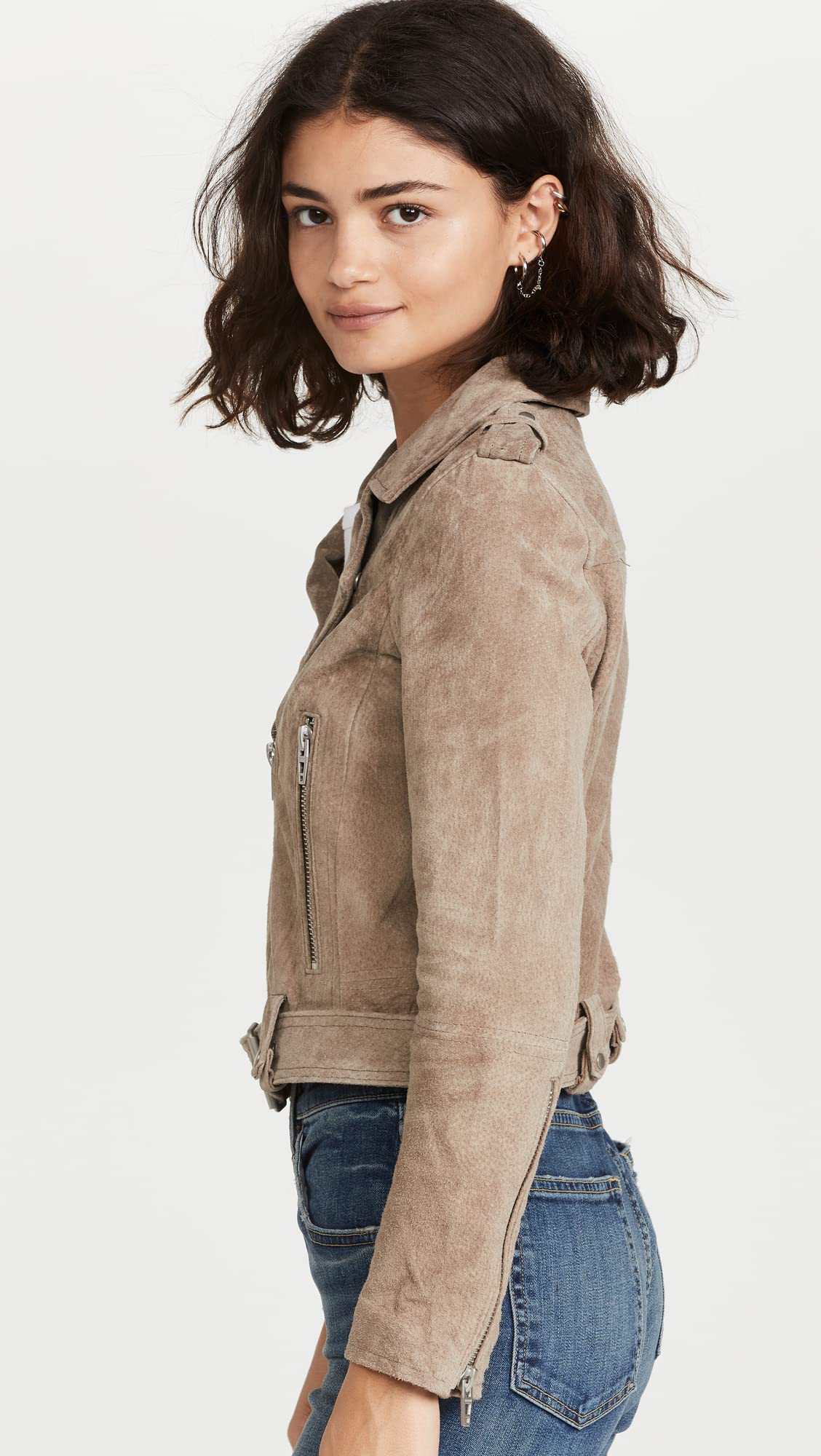 [BLANKNYC] womens Luxury Clothing Cropped Suede Leather Motorcycle Jackets, Comfortable & Stylish Coats, Sand Stoner, X-Large