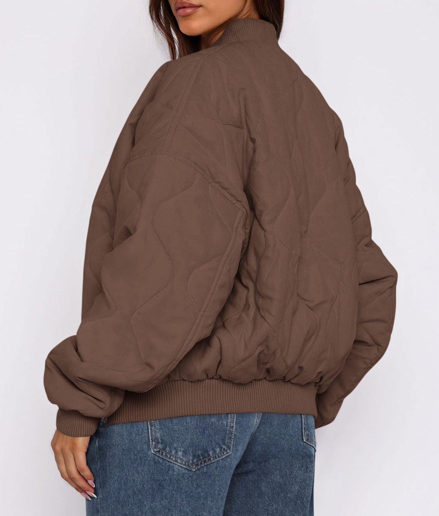 PRETTYGARDEN Women's Quilted Bomber Jacket Fall Fashion 2026 Lightweight Cropped Zip up Outerwear Winter Puffer Coats Pockets (Brown,Large)