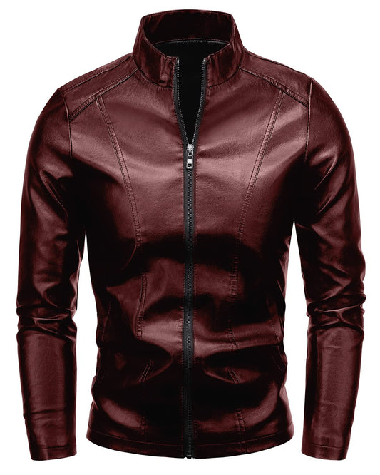 Fairylinks Leather Jacket Men Casual Zip Up, Burgundy, Small