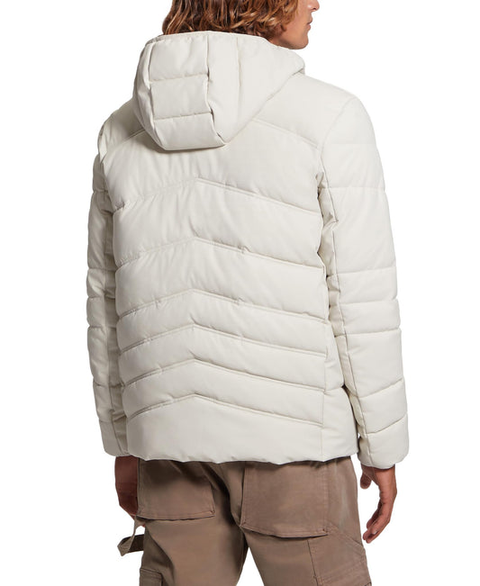 GUESS Mens Leo Tech Quilted Hooded Jacket, Birch Bark, Medium