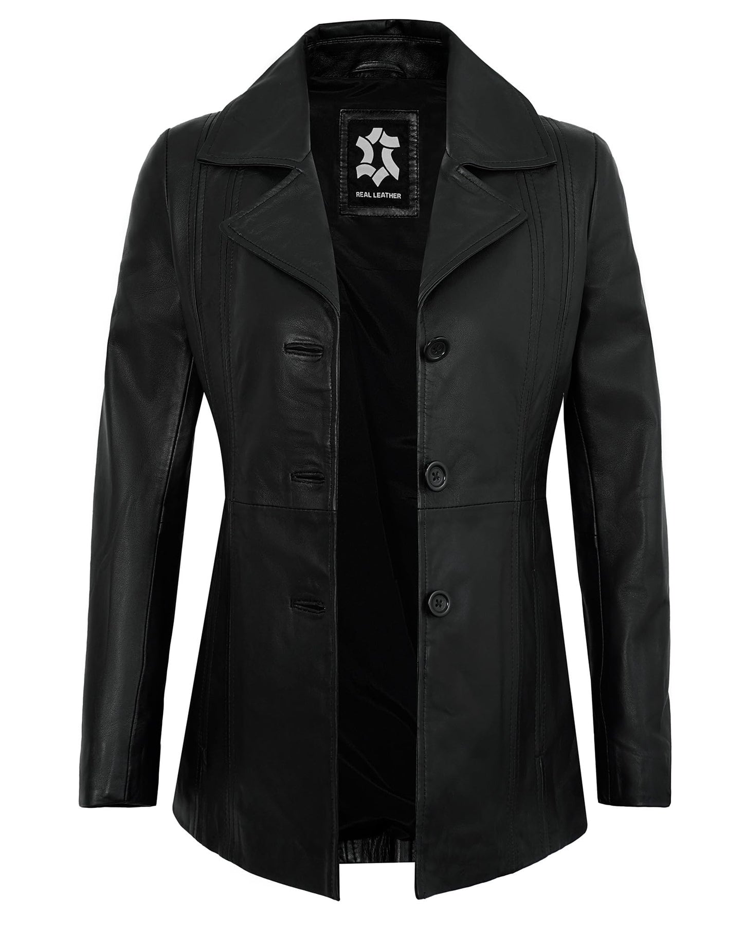 UrbanFocal Womens Black Leather Blazer - Real Lambskin Outerwear Leather Jacket Women | [101011202] Bitonto Black, S
