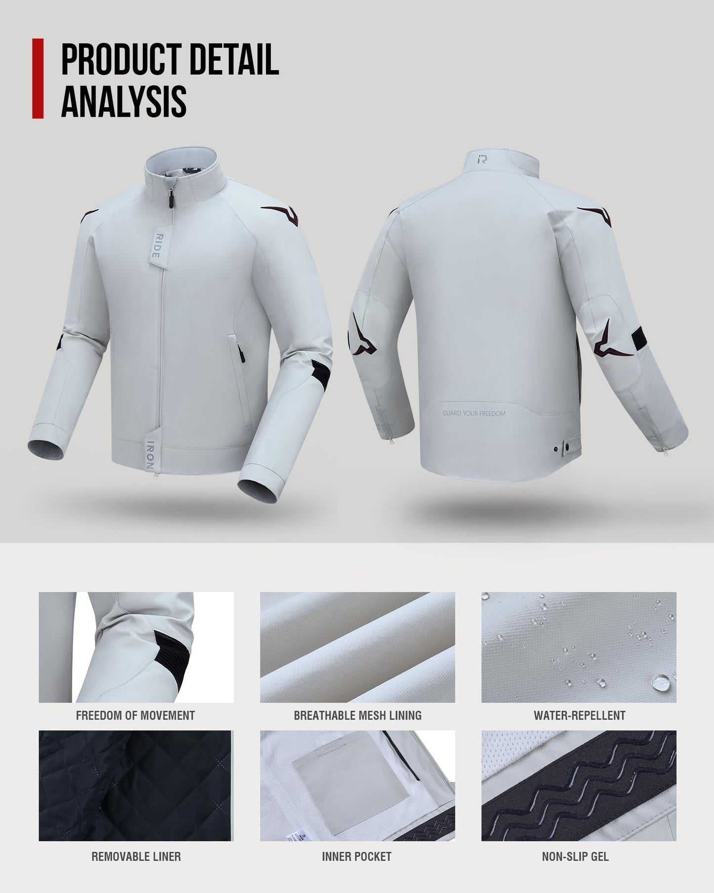 RIDEIRON Motorcycle Riding Jacket Waterproof for Men All Season