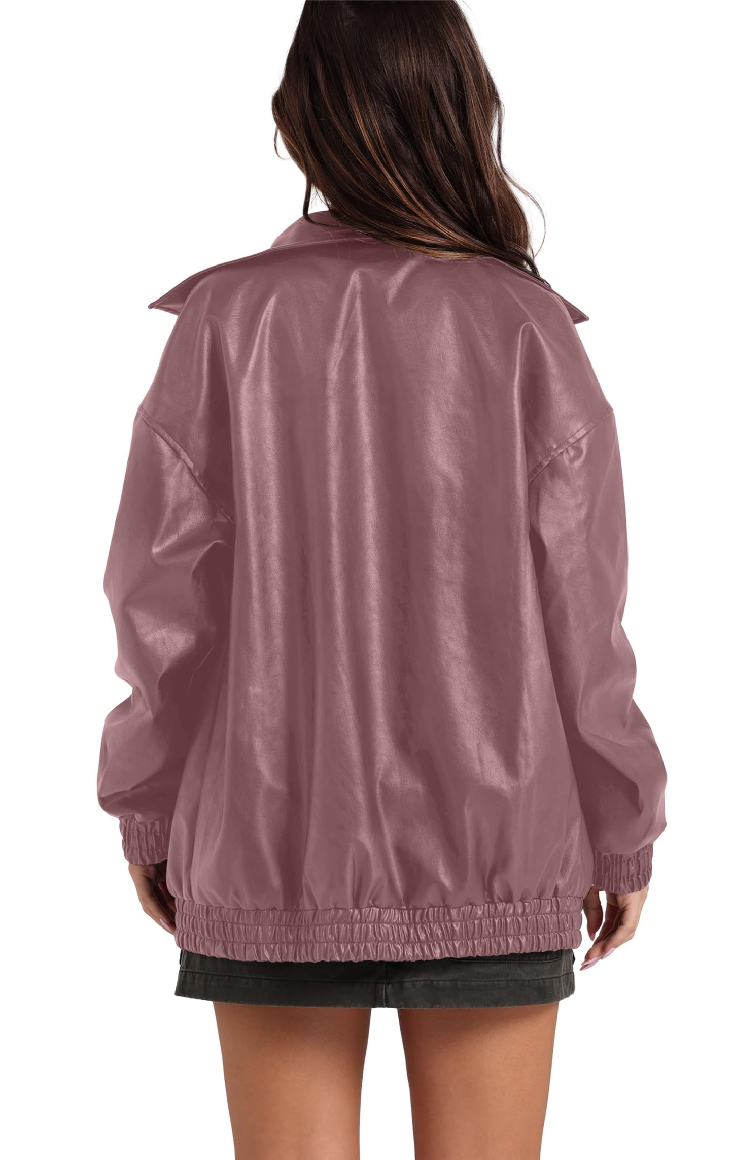 Sampeel Leather Jacket Women Faux Baggy Vintage Trendy Coats 2025 Fall Going Out Outfits Winter Clothes Pink M