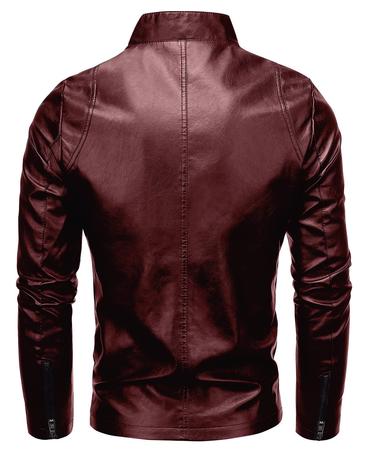 Fairylinks Leather Jacket Men Casual Zip Up, Burgundy, Small