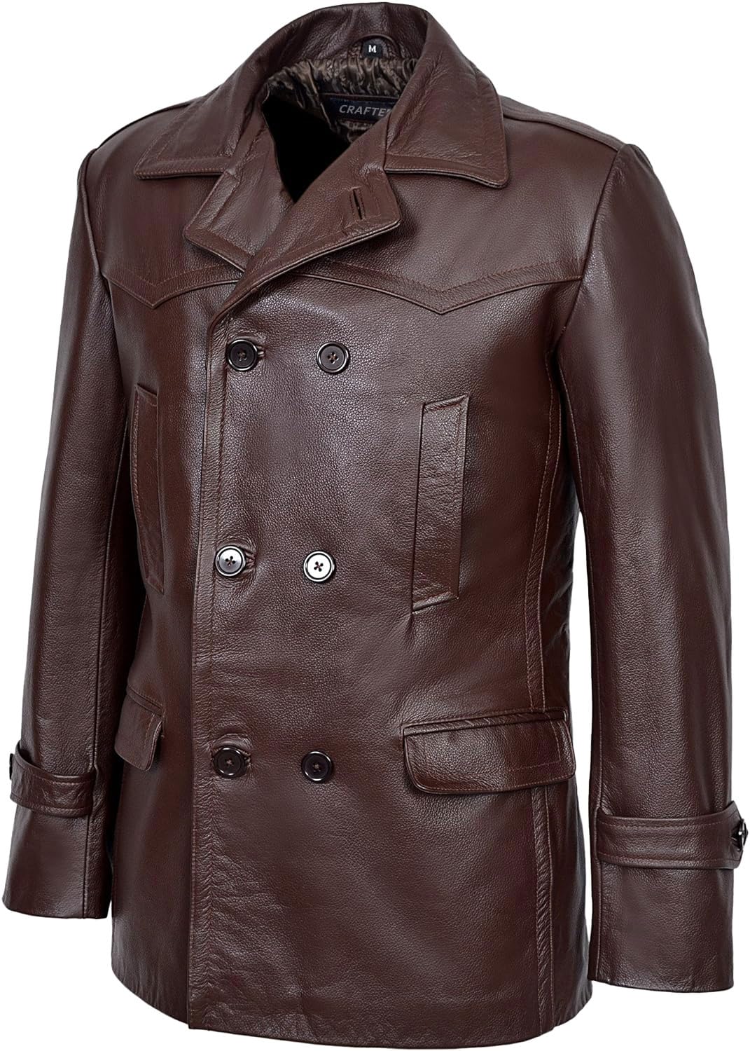 Men's Kriegsmarine German Ww2 Dr Who Reefer Hide Leather Jacket Coat Four Button Leather Car Coat - Pea Coat for Mens (US, Alpha, XX-Large, Regular, Regular, Brown)