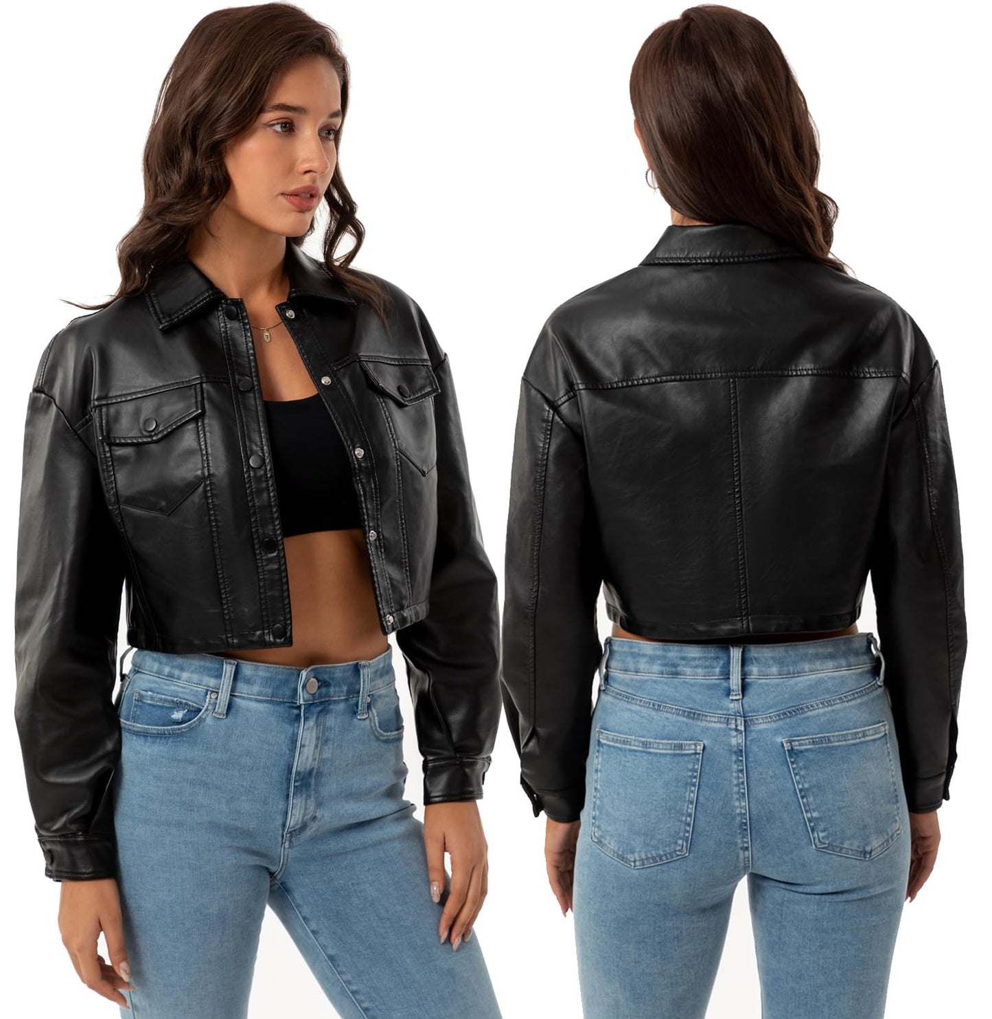 CHIGUO Women Faux Leather Cropped Jacket Trendy Moto Biker Short Jacket Fashion PU Coat Party Jacket