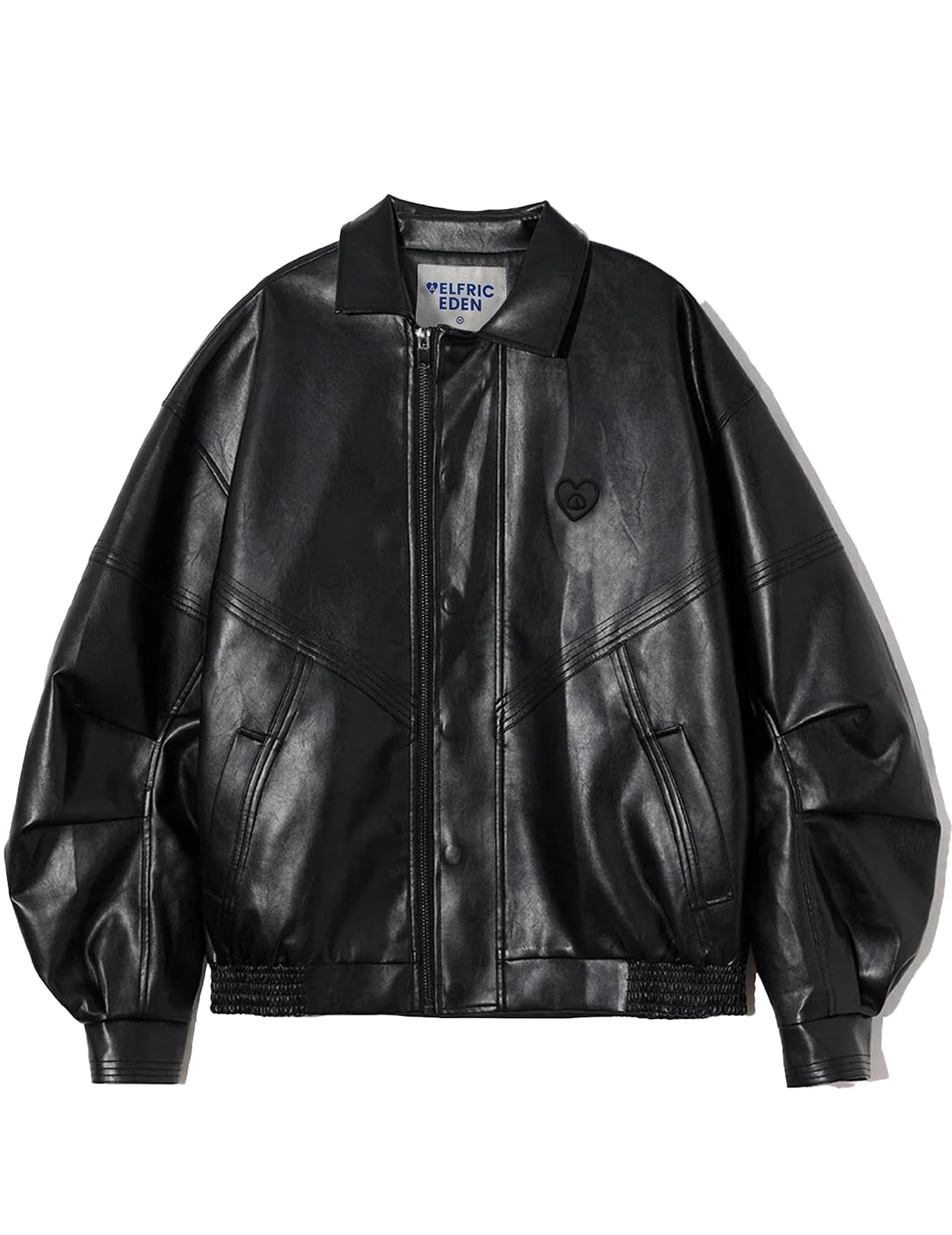 Aelfric Eden Womens Leather Jacket Oversized Y2k Faux Motorcycle Bomber Moto Biker Jackets Coats Black