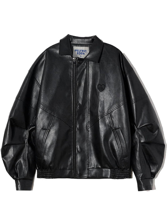 Aelfric Eden Womens Leather Jacket Oversized Y2k Faux Motorcycle Bomber Moto Biker Jackets Coats Black