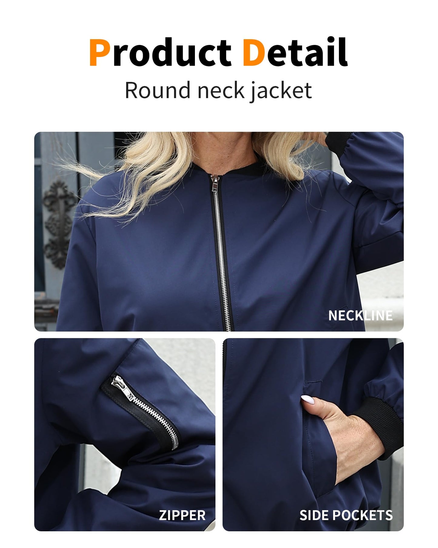 Argstar Women's Bomber Jacket Lightweight Casual Zip Up Outerwear Windbreaker with Pockets Navy Blue L