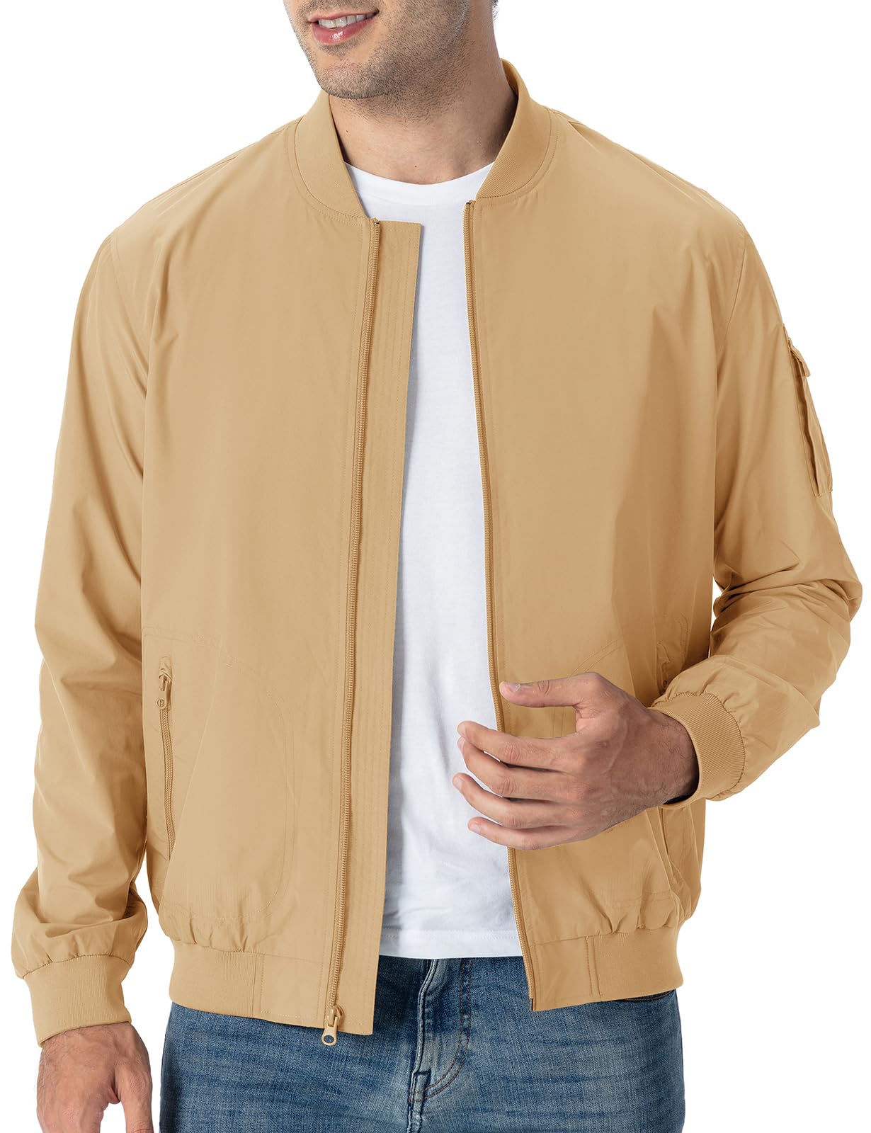 TBMPOY Men Lightweight Jackets Casual Stylish Golf Zip Dress Light Camel XL