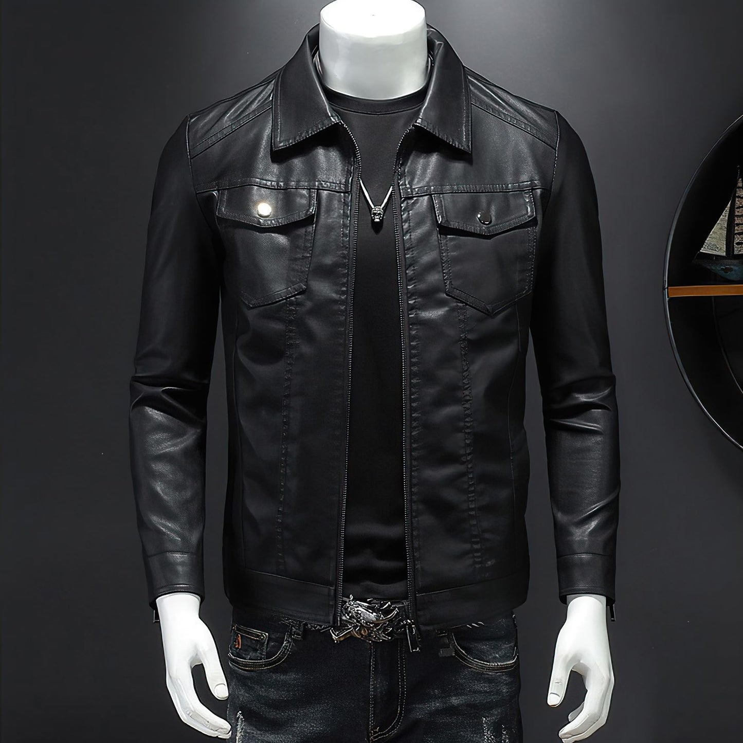 ZFBAOJT Mens Leather Jacket Motorcycle Black Biker Jackets Vintage Faux Leather Outwear Casual L