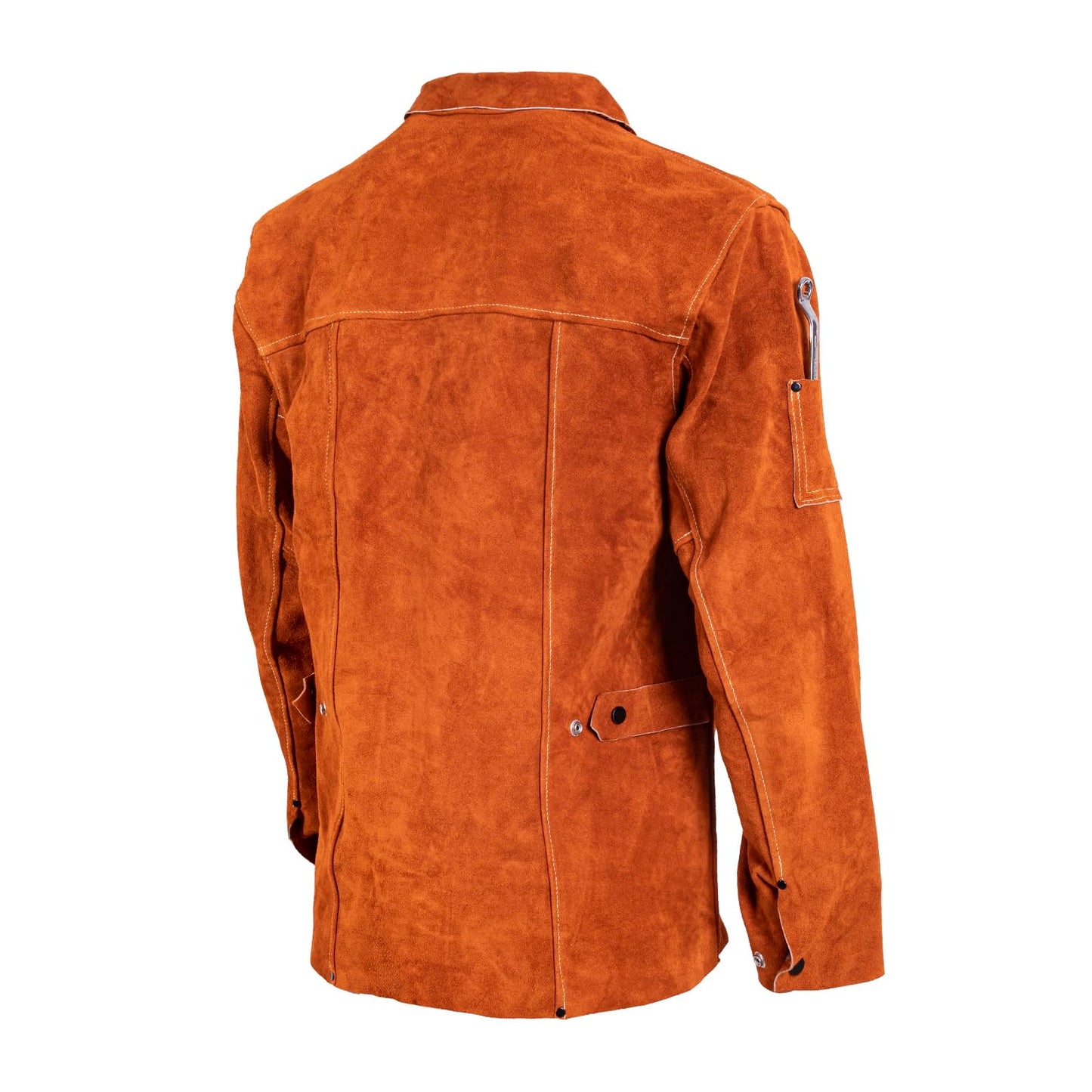 Leather Welding Work Jacket by QeeLink - Flame-Resistant Heavy Duty Split Cowhide Leather (Medium)