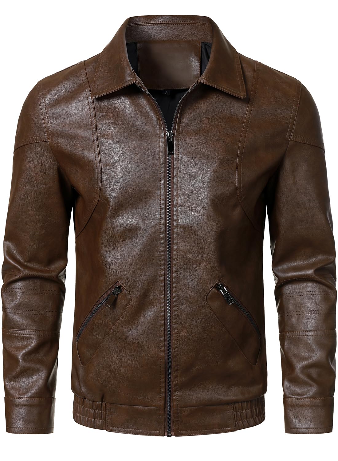 HOOD CREW Men’s Faux Leather Jacket Biker Coats Stylish Leather Bomber Jacket for Men Coffee M