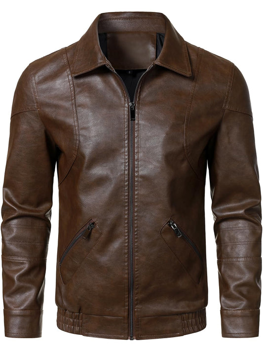 HOOD CREW Men’s Faux Leather Jacket Biker Coats Stylish Leather Bomber Jacket for Men Coffee M