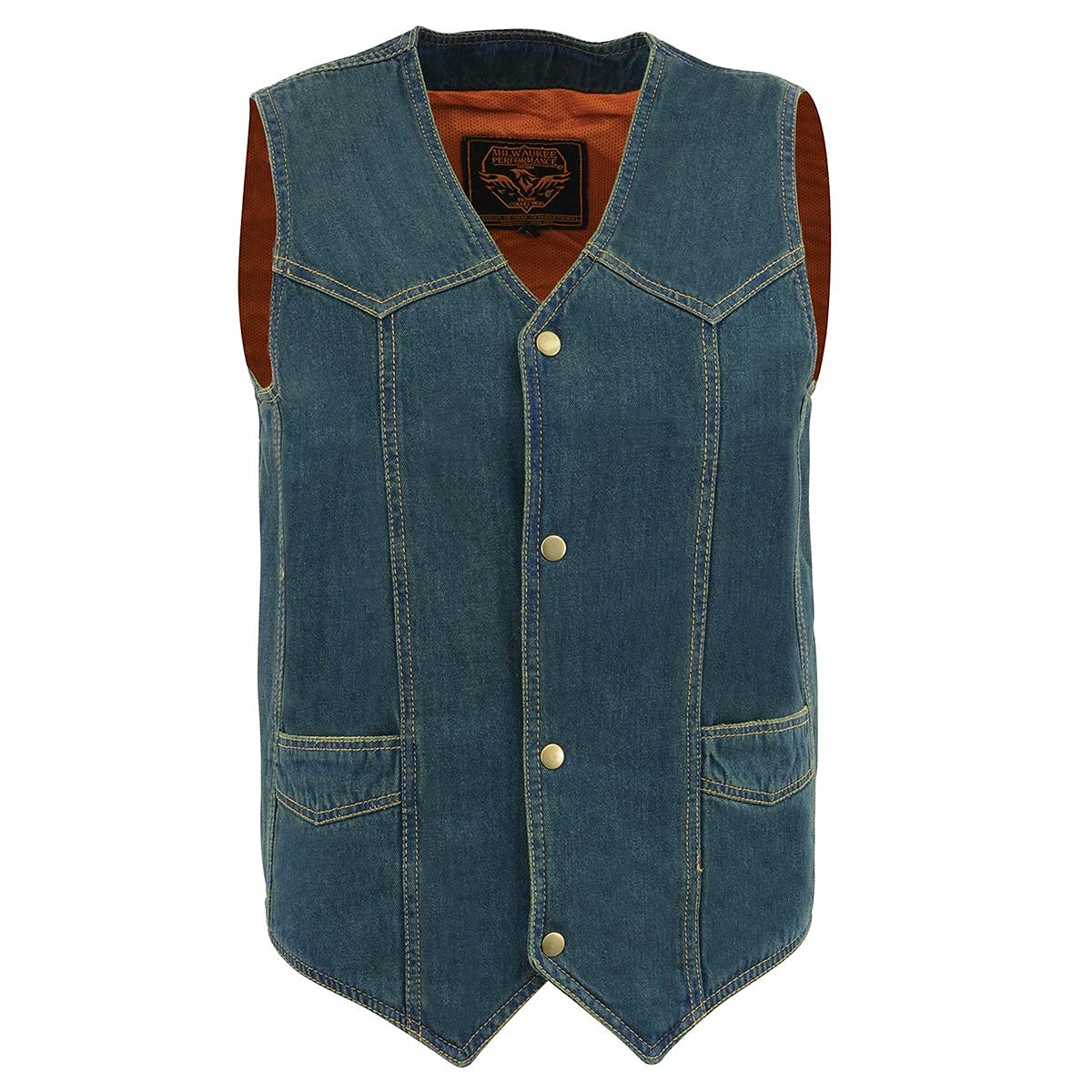 Milwaukee Leather Men's Classic Western V-Neck Premium Denim Motorcycle Biker Vests | MDM - 2X-Large