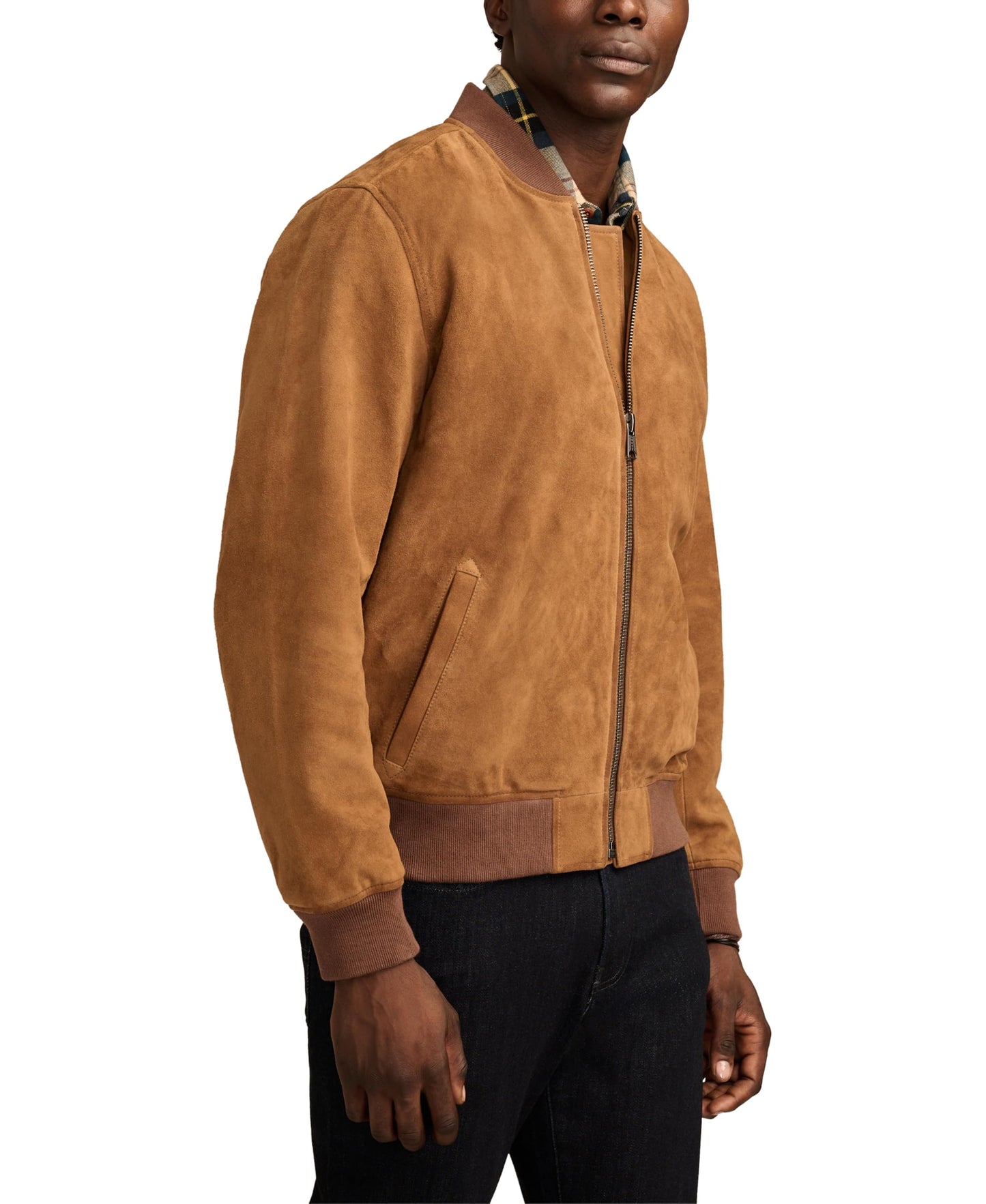 Lucky Brand Men's Suede Leather Bomber Jacket, Dark Tan, X-Large