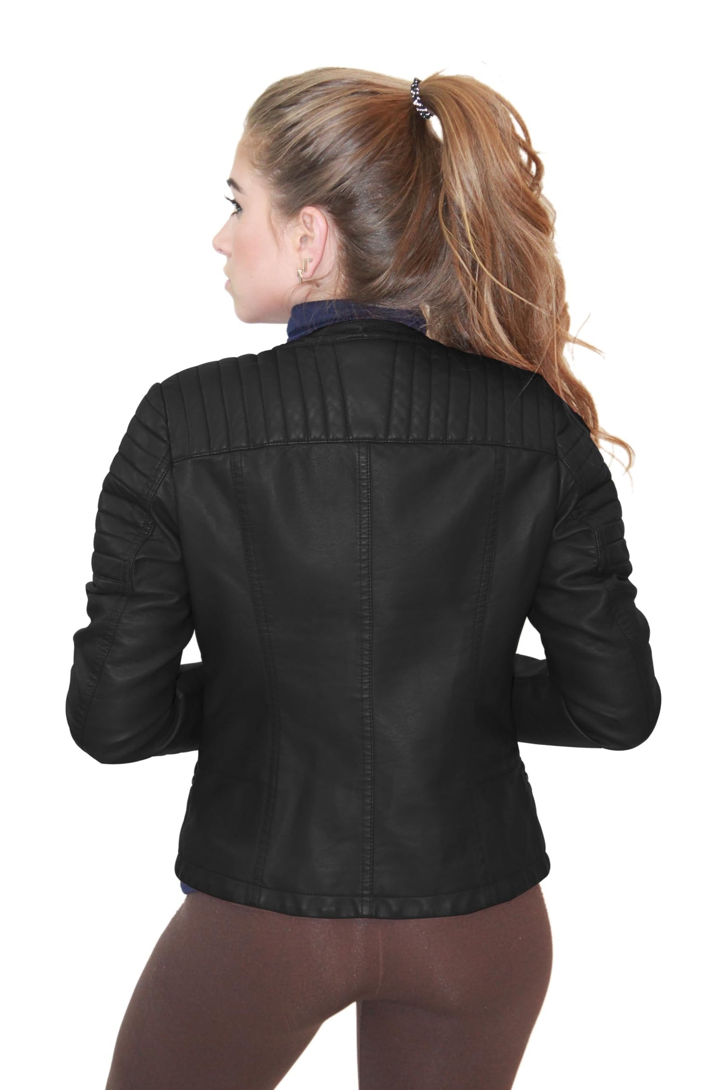 Olivia Miller Womens Faux Leather Zip Up Moto Biker Jacket JK5207S Black Medium