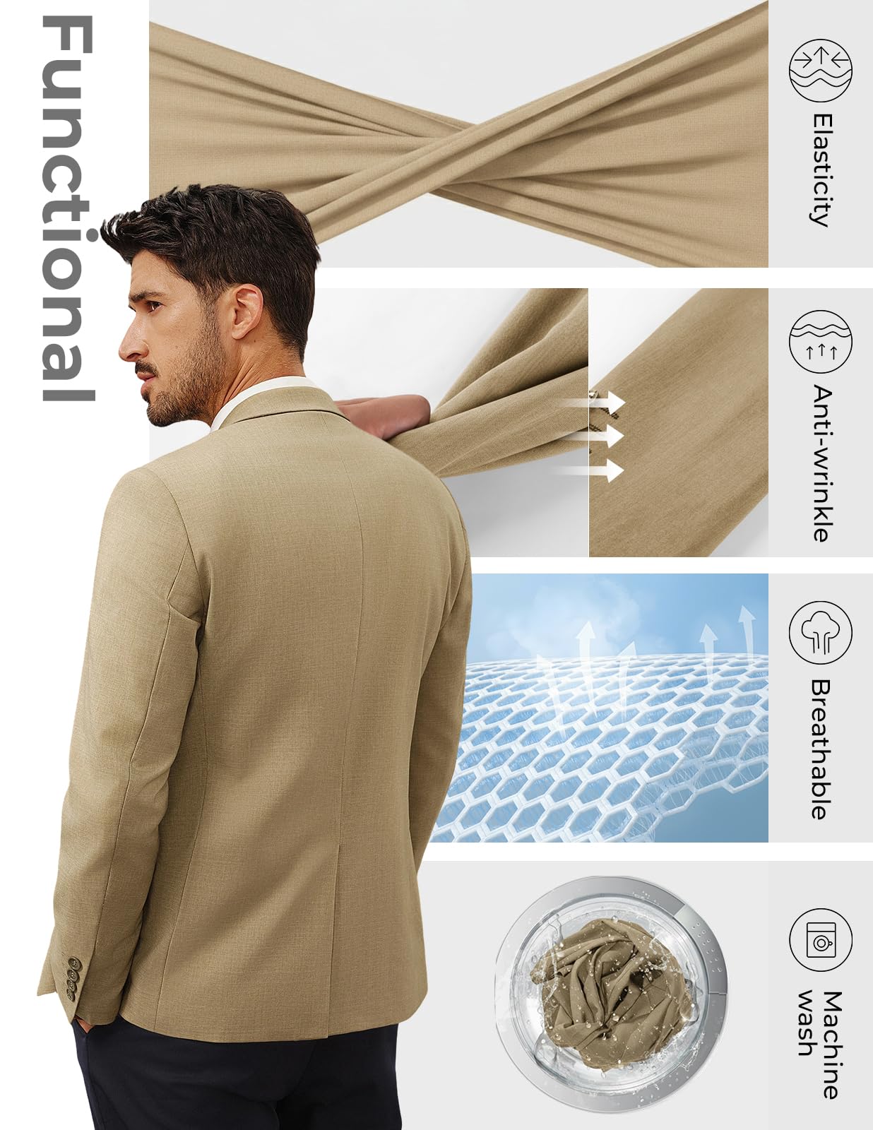PJ PAUL JONES Mens One-Button Blazer Casual Lightweight Sport Coat Notch Lapel Solid Sport Jackets Khaki