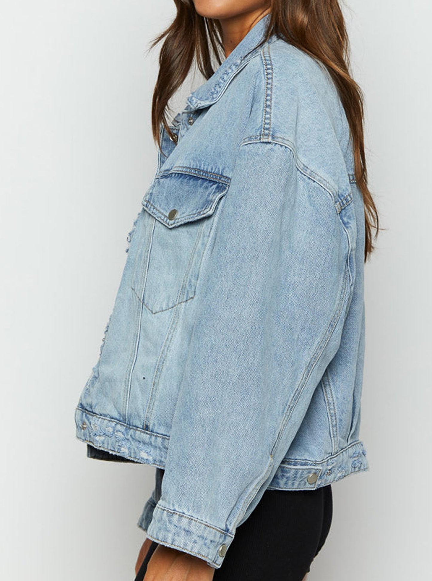 Justalwart Jean Jacket Women Oversized Denim Jacket Distressed Look (US 12-14)