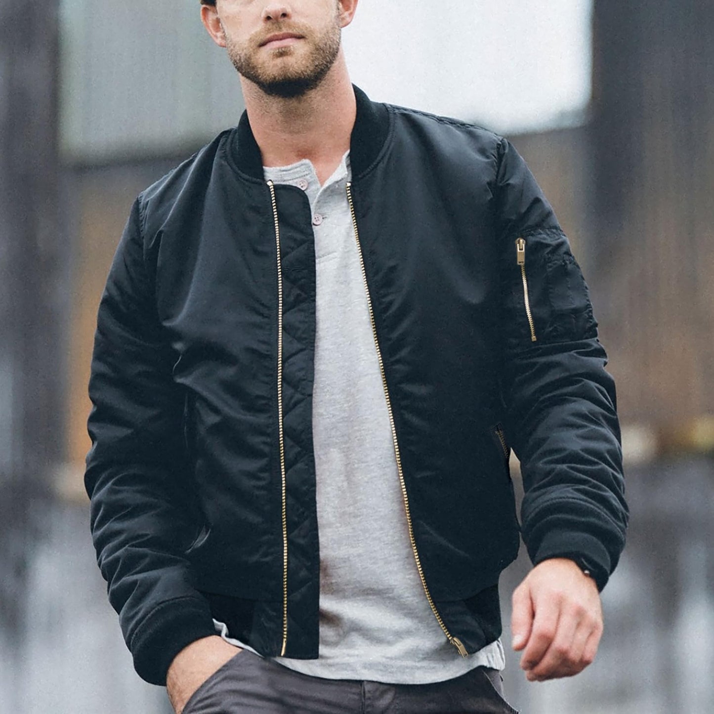 TACVASEN Black Bomber Jacket Men Zip Up Winter Windbreaker Lightweight Softshell Coats Outwear Black, M