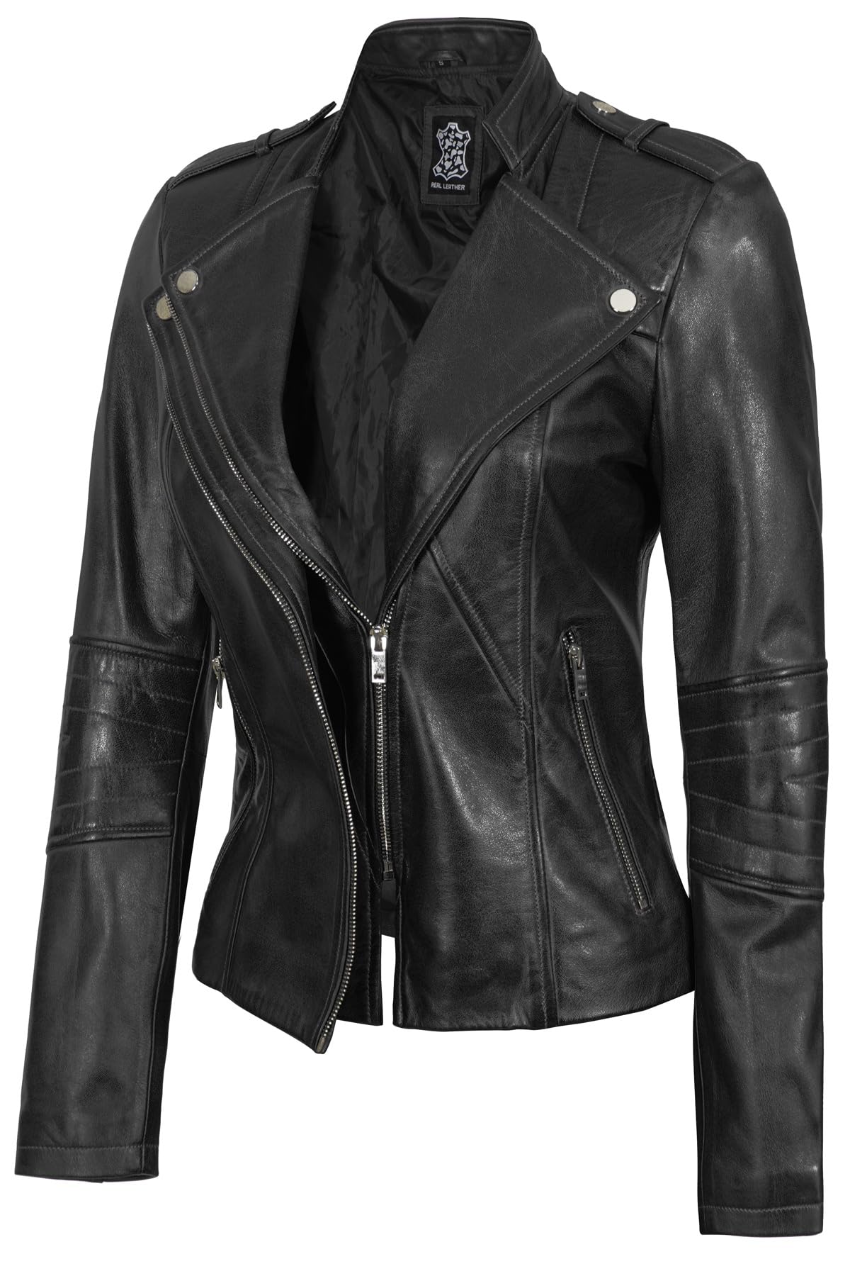 Decrum Disc Moto Jacket Women - Real Leather Jacket Women | [1300415] Monica Black, XL