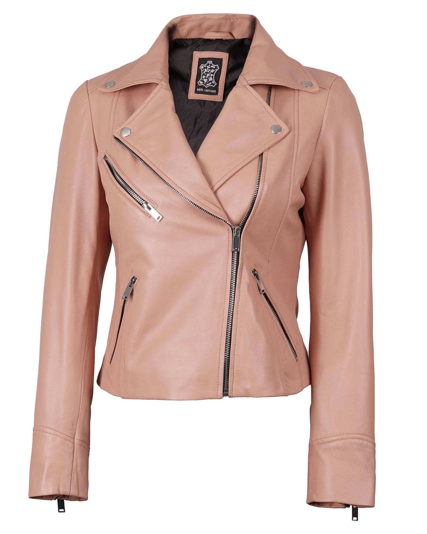 Blingsoul Real Leather Lightweight Pink Moto Jacket Women | [1324134] Ninfa Pink, L