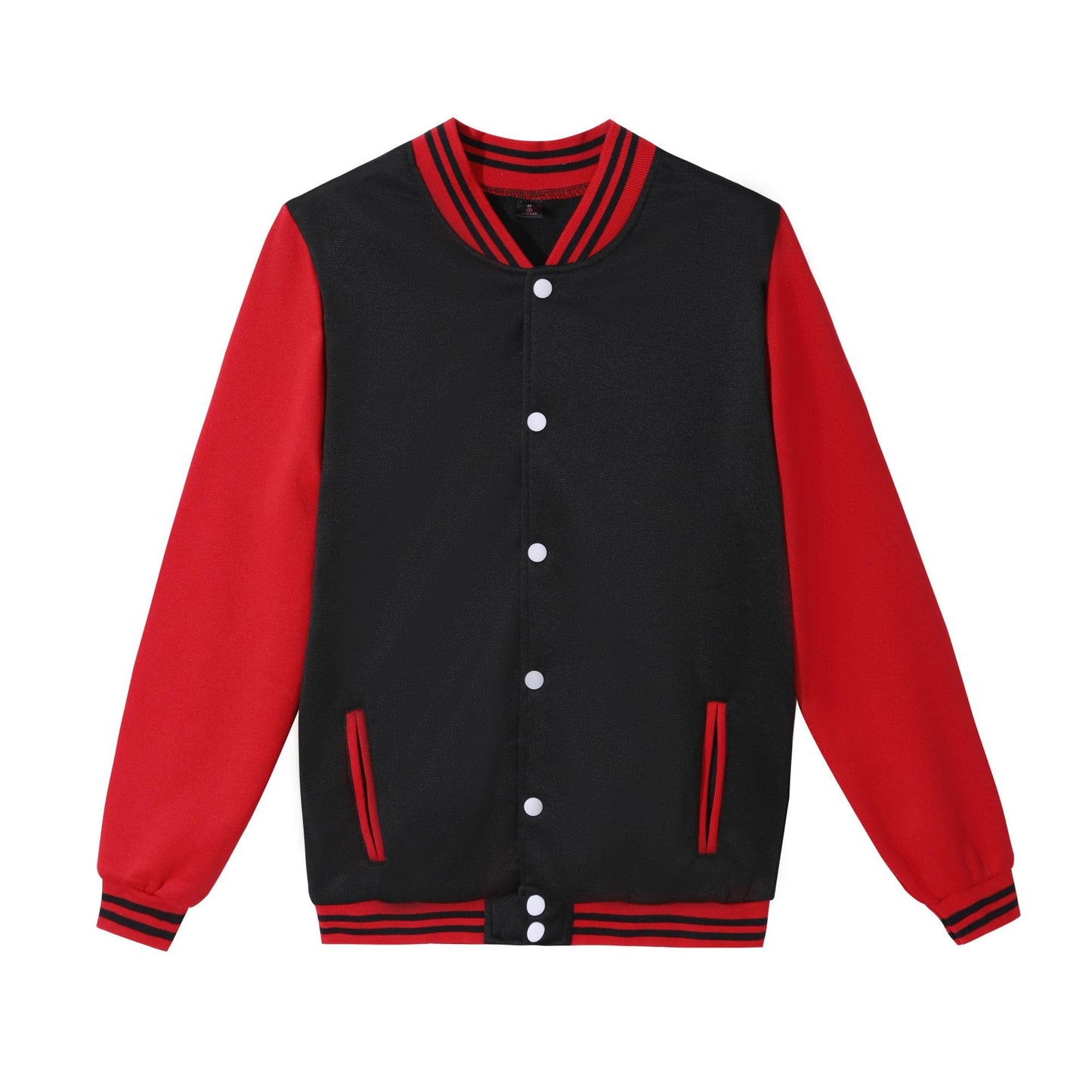 Mowbeat Women Baseball Jacket Varsity Uniform Unsex Adult Long Sleeve Baseball Shirt Casual Loose Cardigan Men's Track Jacket (Black-Red,XL)