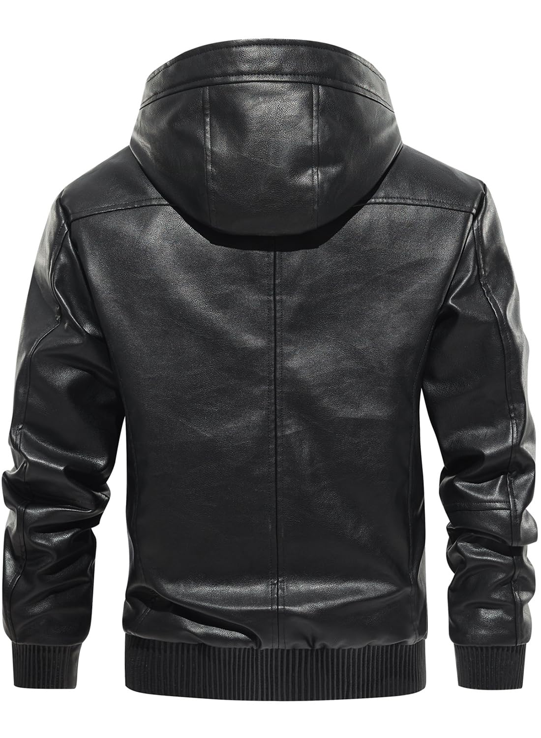 FANARCHER Men’s Faux Leather Jacket Fleece Padded Bomber Motorcycle Jacket with Hood