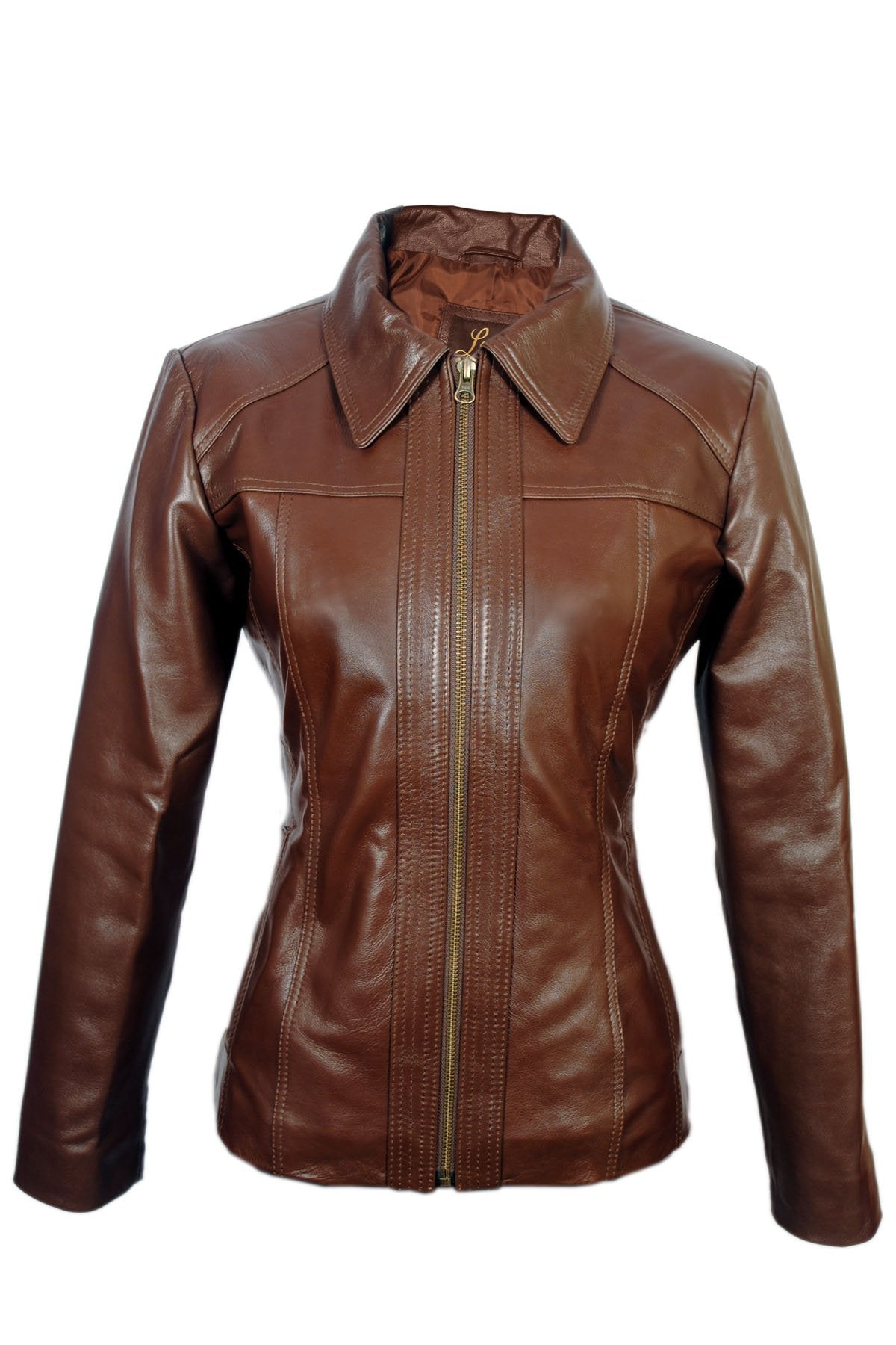 SID Women's Lambskin Leather Short Peacoat Jacket X-Small Bold Brown