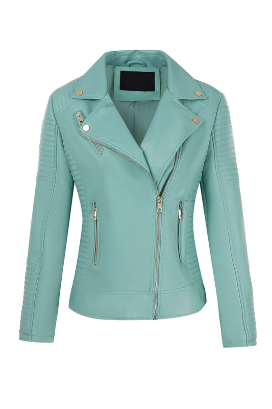 Bellivera Women's Faux Leather Casual Jacket 2026 Spring Trendy Motorcycle Outfits Lightweight Classic Coat 53 Blue L